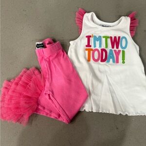 Mud Pie Pink & White "I'm Two Today" Tutu Matching Set